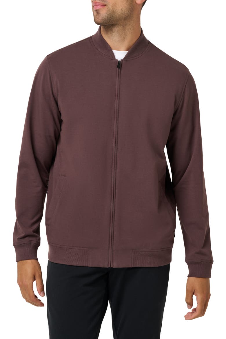 Stretch Cotton Bomber Jacket, Main, color, RAISIN