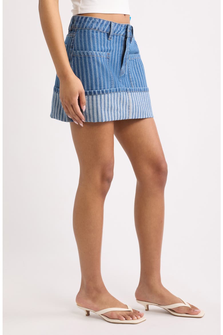 Stripe Jacquard Utility Cuffed Miniskirt, Alternate, color, LIGHT WASH