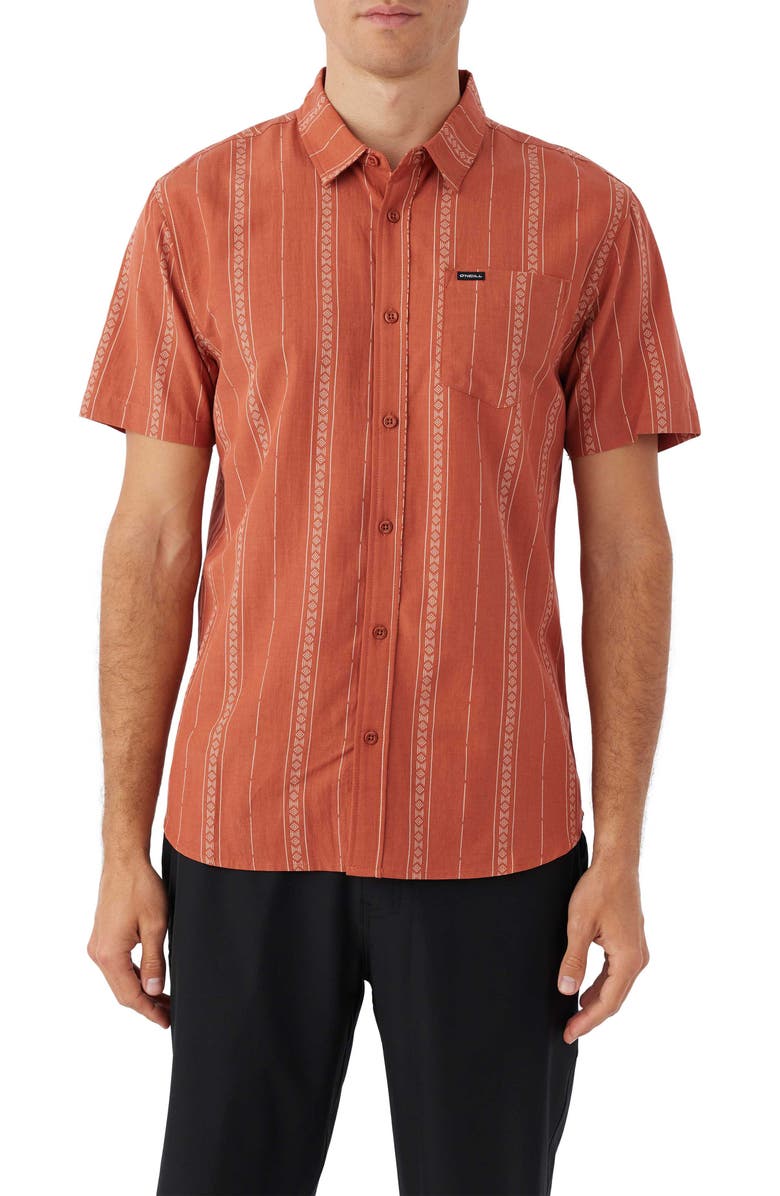 O'Neill Oasis Frond Print Short Sleeve Button-Up Shirt, Main, color, 