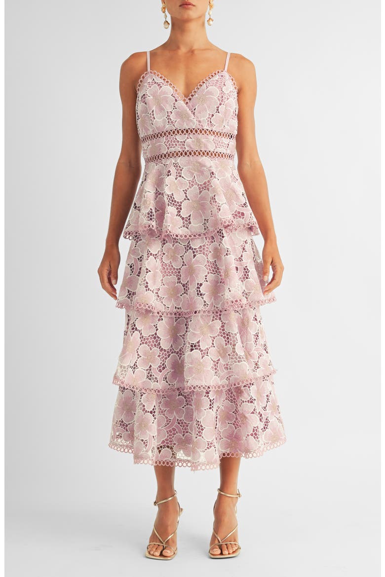 Eartha Eyelet Embroidery Midi Dress, Main, color, LAVENDER