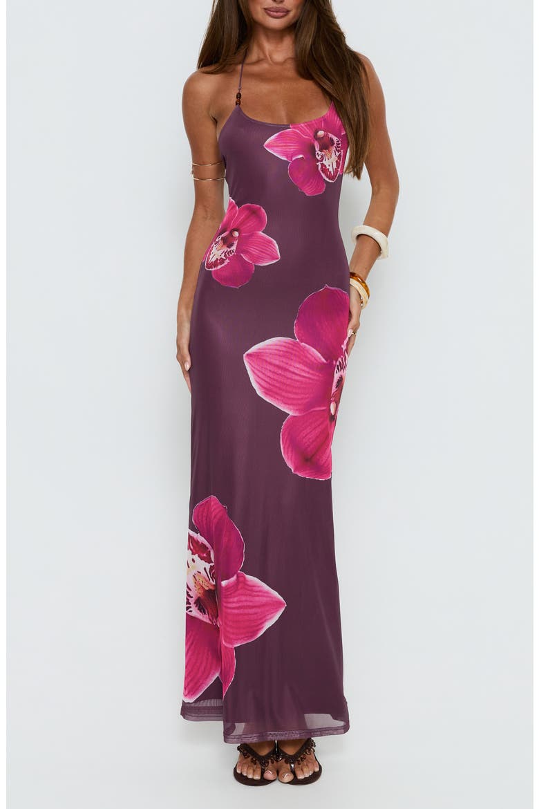 Kamina Beaded Halter Maxi Dress, Main, color, PLUM FLORAL