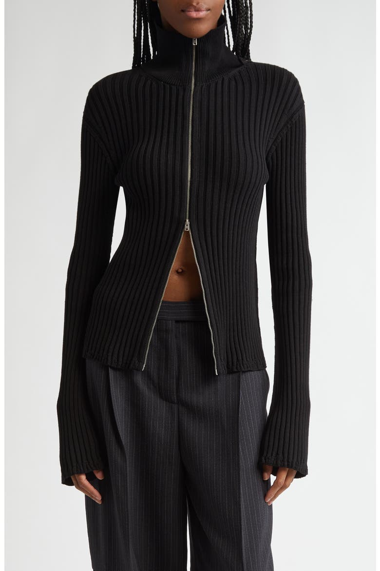 Koton Zip Cotton Rib Cardigan, Main, color, BLACK 900