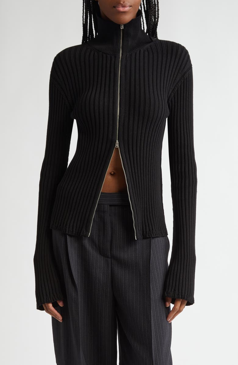 Acne Studios Koton Zip Cotton Rib Cardigan, Main, color, Black 900
