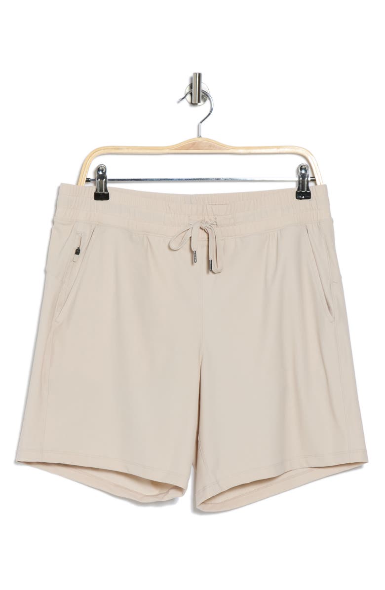 90 DEGREE BY REFLEX Warp Waffle Knit Active Shorts, Alternate, color, Mist Sand