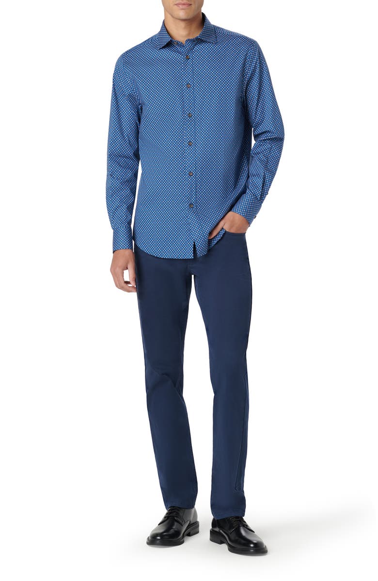 Bugatchi Axel Shaped Fit Dot Print Stretch Cotton Button-Up Shirt, Alternate, color, Navy