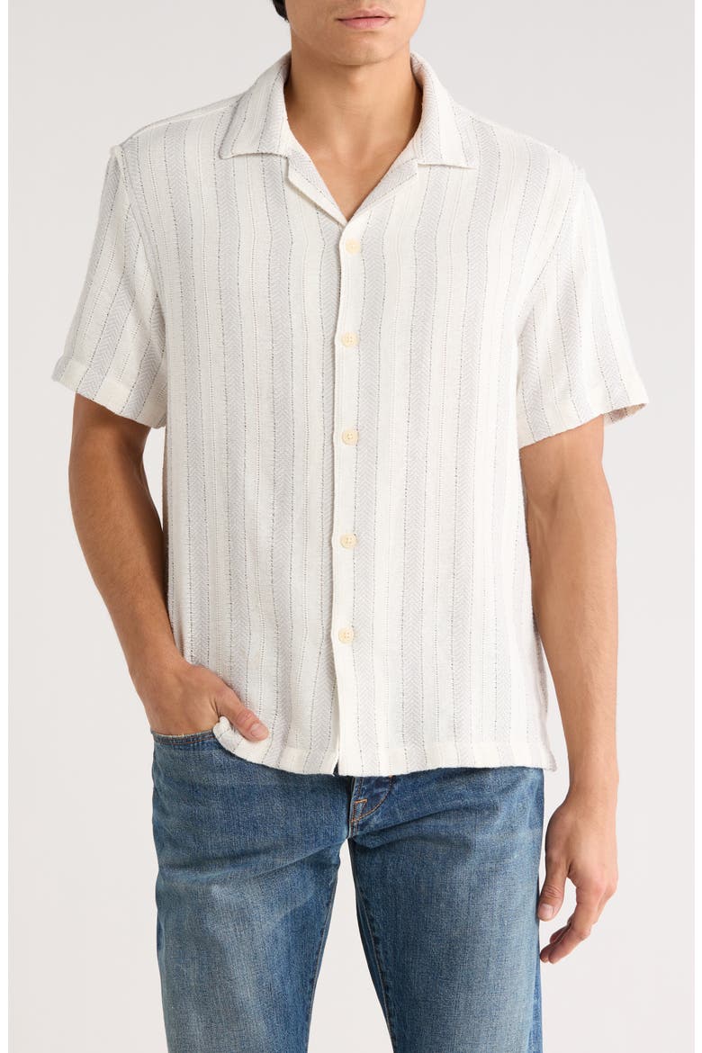 Relaxed Fit Stripe Textured Camp Shirt, Main, color, OFF WHITE