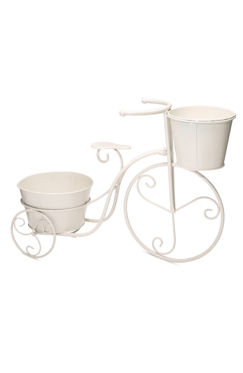 Glitzhome 21.5"L Metal Bicycle Planter Stands Flower Pot Cart, Alternate, color, White