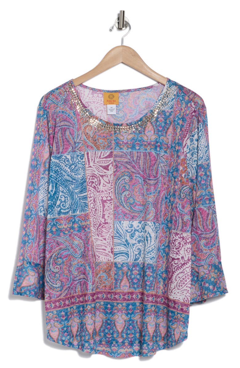 RUBY RD Paisley Print Long Sleeve Top, Alternate, color, 