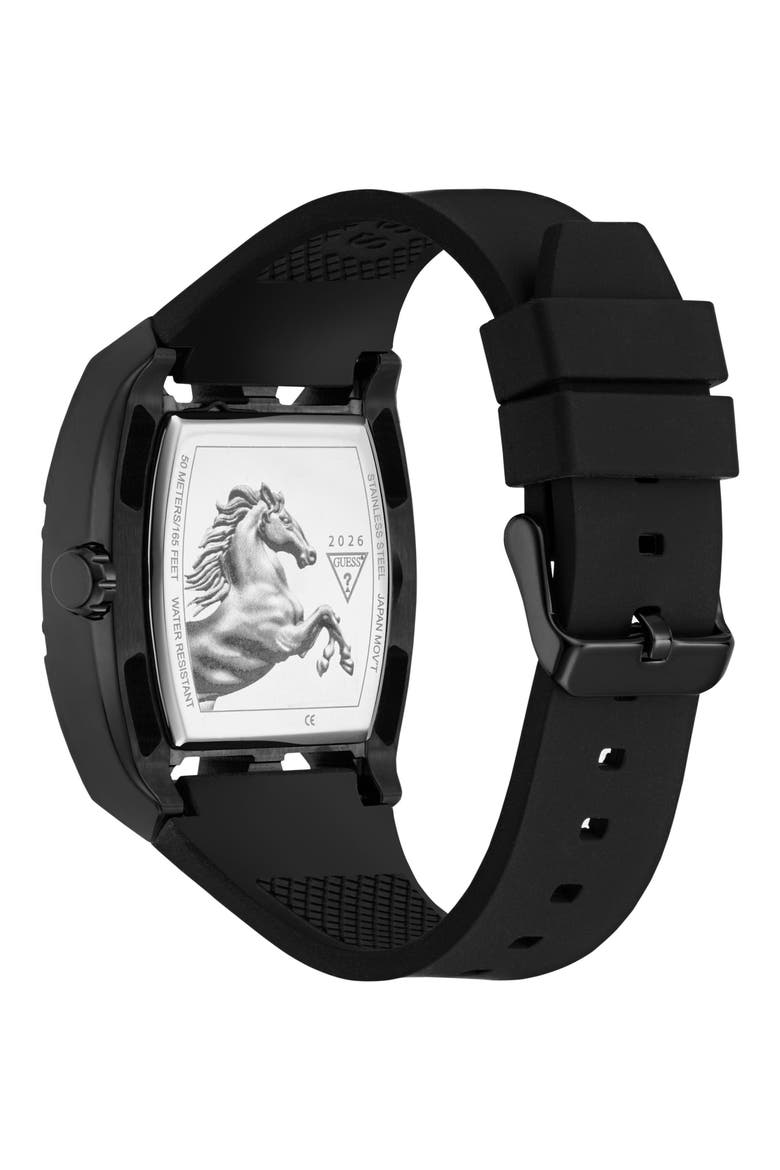 Legend Year of the Horse Tonneau Silicone Strap Watch, 44mm, Alternate, color, BLACK