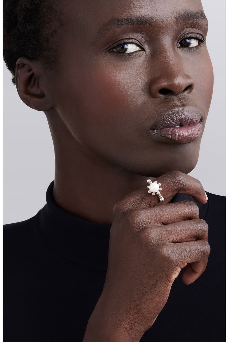 Luna Fleur Cultured Pearl Ring, Alternate, color, SILVER