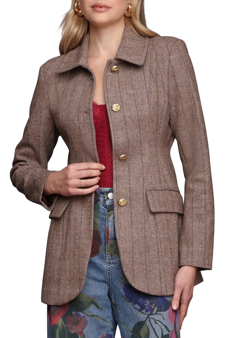 Herringbone Hourglass Blazer, Alternate, color, BROWN HERRINGBONE