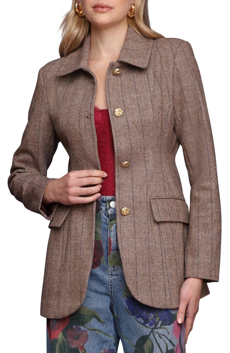 Avec Les Filles Herringbone Hourglass Blazer, Alternate, color, Brown Herringbone