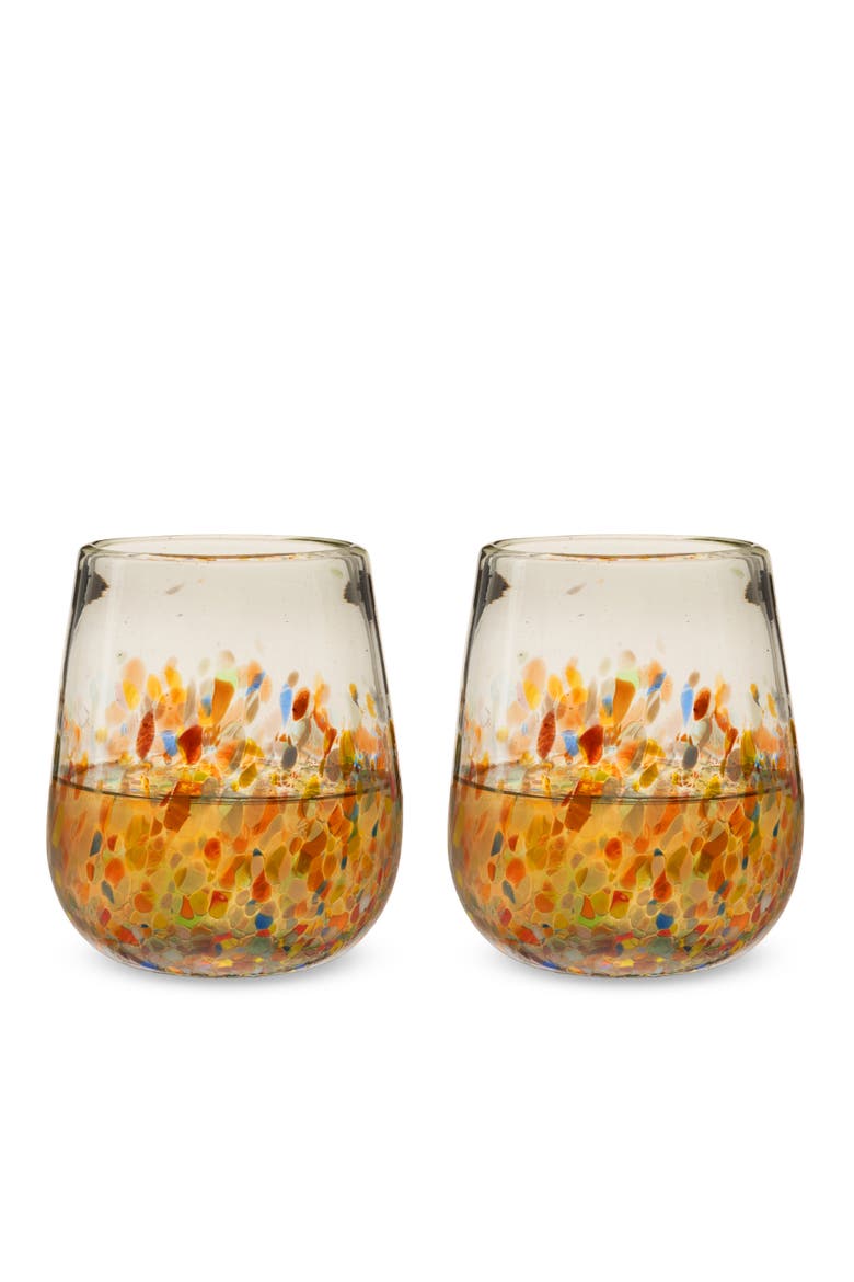 Segunda Vida Artistico Recycled Stemless Wine Glasses Set of 2, Main, color, Multicolor