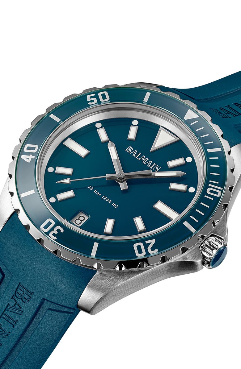 BALMAIN WATCHES Ophrys Rubber Strap Watch, 42.5mm, Alternate, color, Stainless Steel