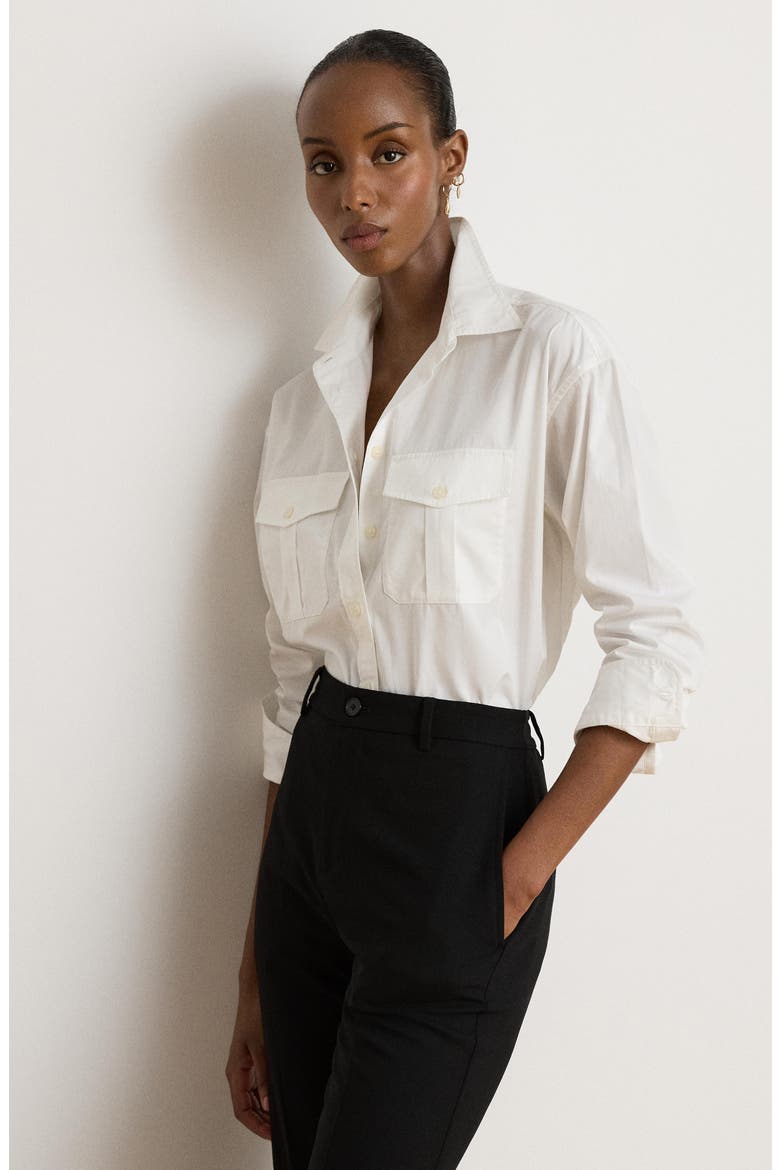 Durrell Cotton Button-Up Shirt, Alternate, color, WHITE