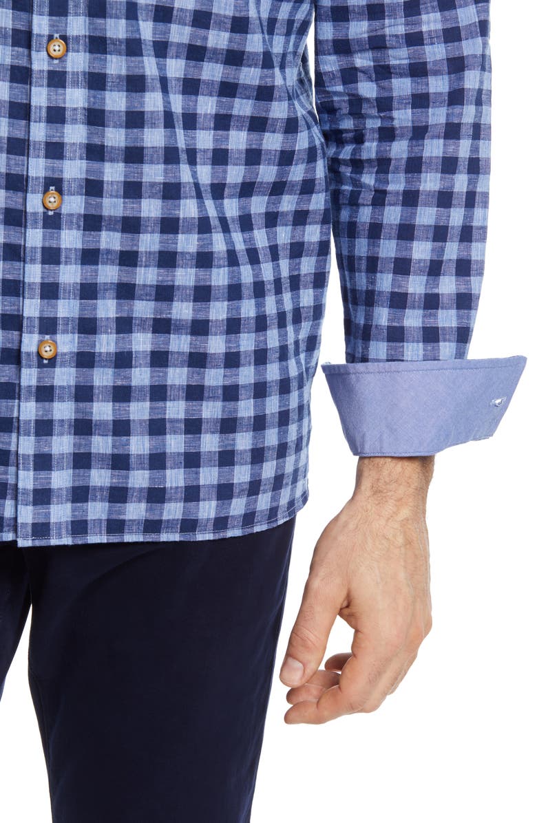 Johnston & Murphy Washed Linen & Cotton Button-Up Shirt, Alternate, color,