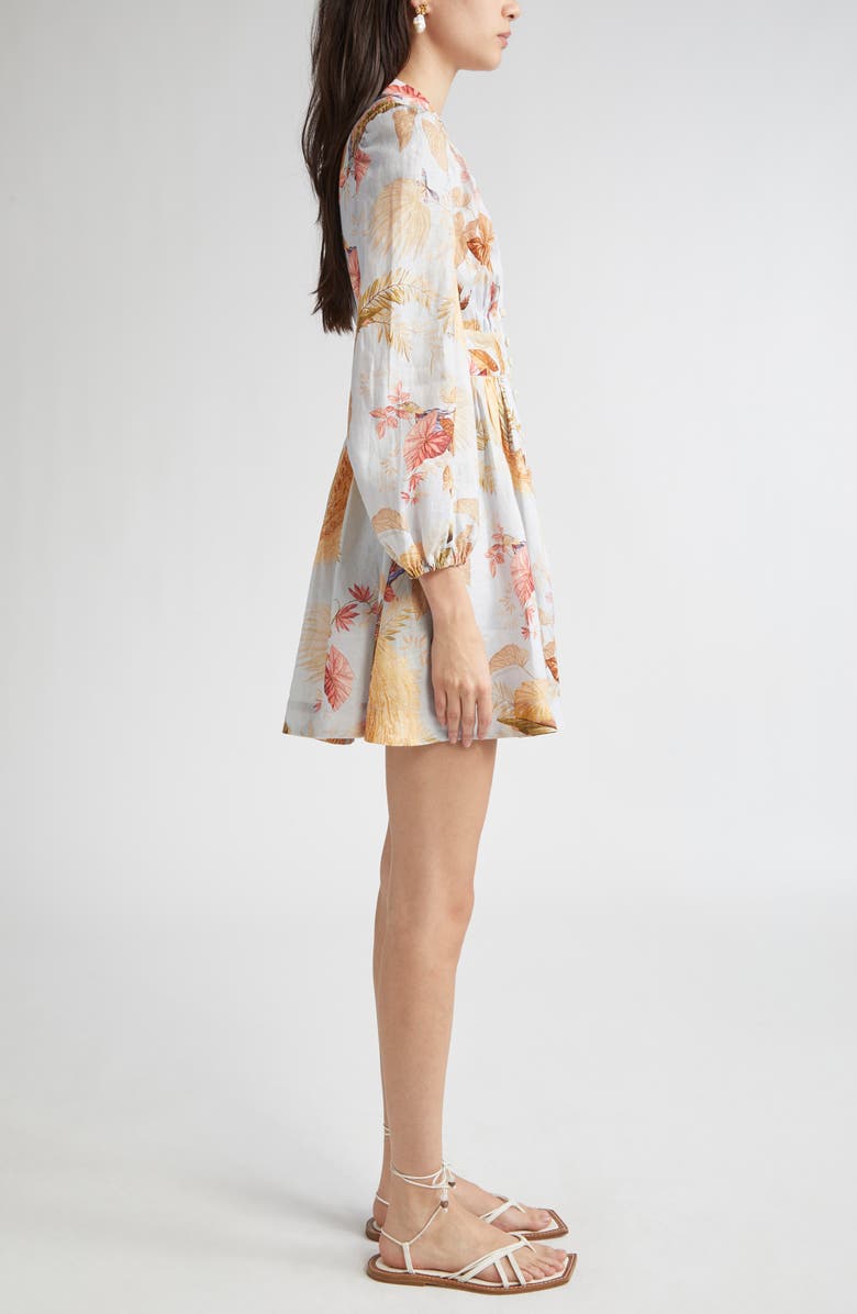 Zimmermann Ascension Floral Long Sleeve Linen Minidress, Alternate, color, Light Blue Palm Floral