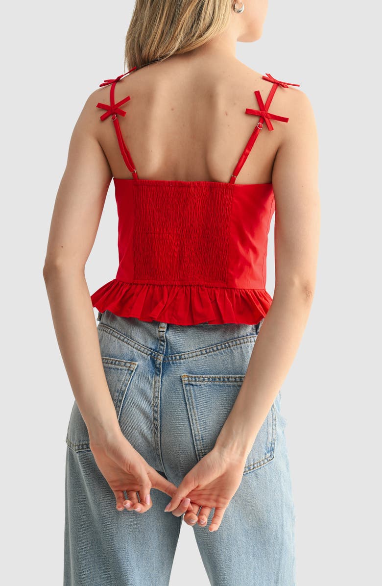 All in Favor Bow Strap Cotton Corset Top, Alternate, color, Red