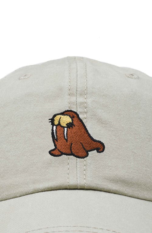 Dalix Walrus Embroidered Outdoor Cap In Washed Stone White