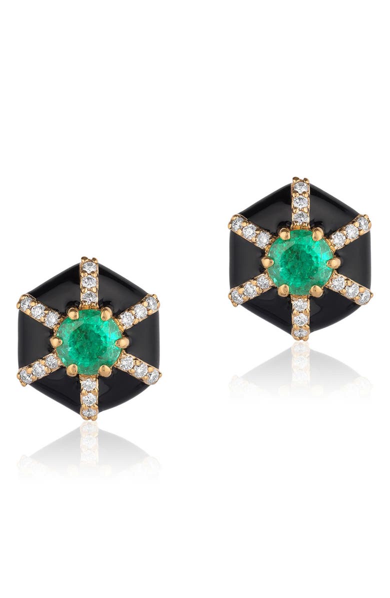 GOSHWARA Queen Hexagon Emerald & Diamond Stud Earrings, Main, color,