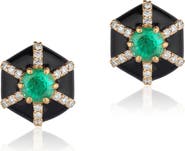 GOSHWARA Queen Hexagon Emerald & Diamond Stud Earrings