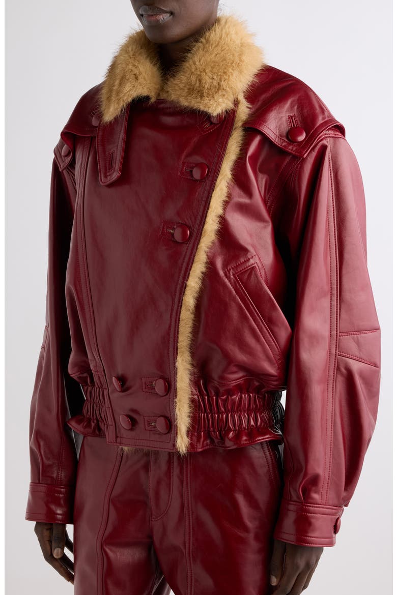 Valina Leather Jacket with Faux Fur Collar, Alternate, color, DEEP RED