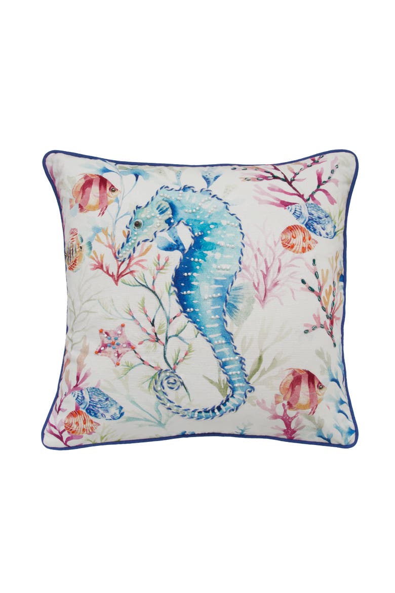 Nautical Seahorse Accent Pillow Decor, Main, color, Blue