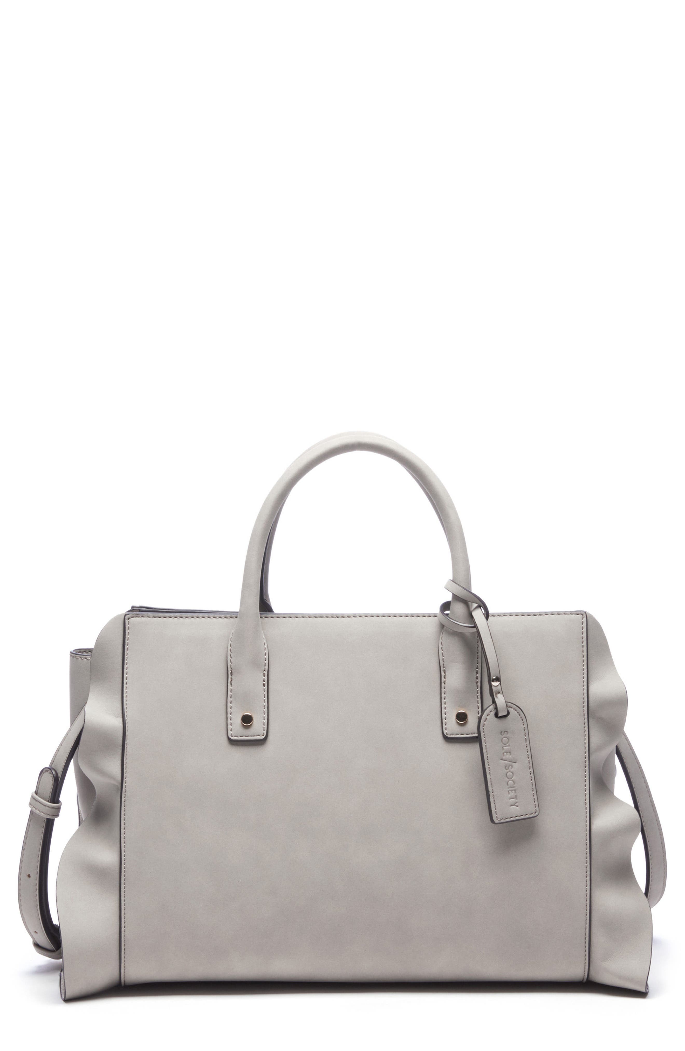 Faux Leather Satchel, Main, color, GREY