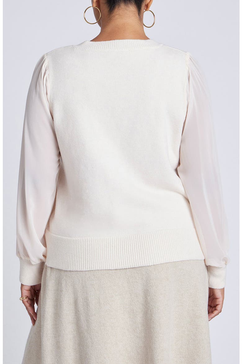 V-Neck Chiffon Sleeve Sweater, Alternate, color, JET STREAM
