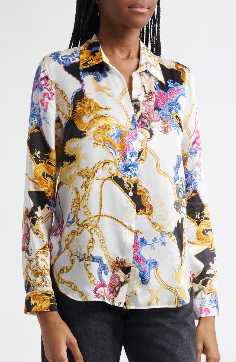 L'AGENCE Tyler Fantasy Print Silk Button-Up Shirt, Alternate, color,