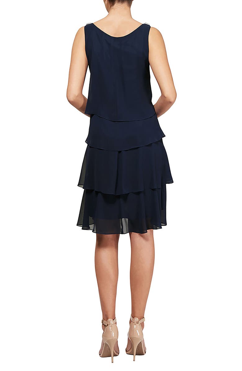 SL FASHIONS Tulip Chiffon Dress, Alternate, color, Navy