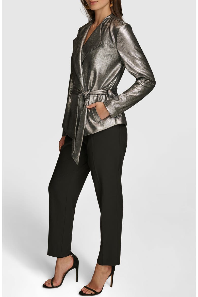 Metallic Tie Waist Blazer, Alternate, color, SILVER/ BLK