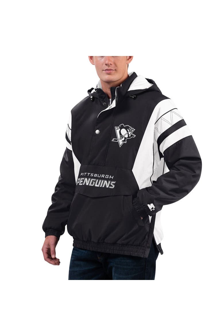 Men's Starter x NHL Black Ice Black/White Pittsburgh Penguins Home Team Half-Zip Pullover Hoodie, Main, color, Black