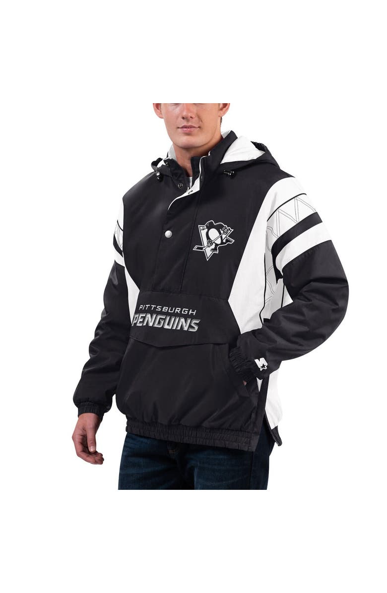 STARTER Men's Starter x NHL Black Ice Black/White Pittsburgh Penguins Home Team Half-Zip Pullover Hoodie, Main, color, Black