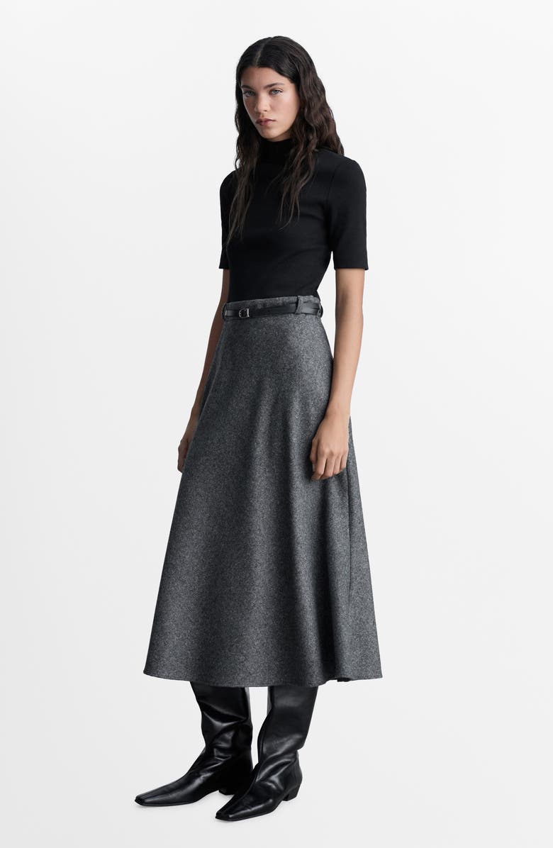 MANGO Mock Neck Belted Midi Dress, Alternate, color, 