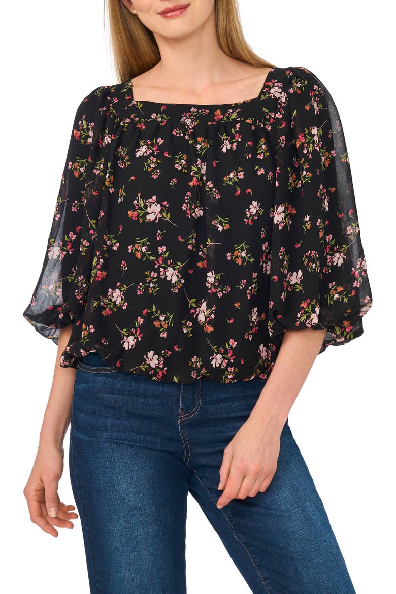 Square Neck Bubble Top, Main, color, BLACK
