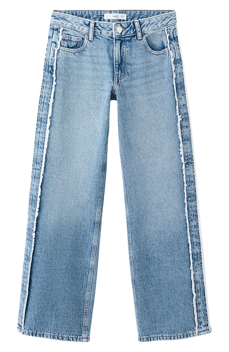 MANGO TEEN Frayed Side Low Rise Wide Leg Jeans, Alternate, color, Medium Blue