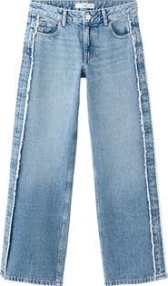 MANGO TEEN Frayed Side Low Rise Wide Leg Jeans