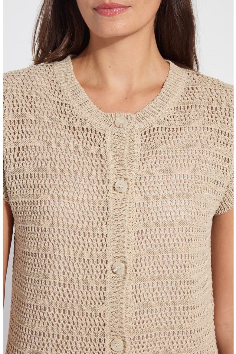 Brisa Open Knit Short Sleeve Cardigan, Alternate, color, LINEN