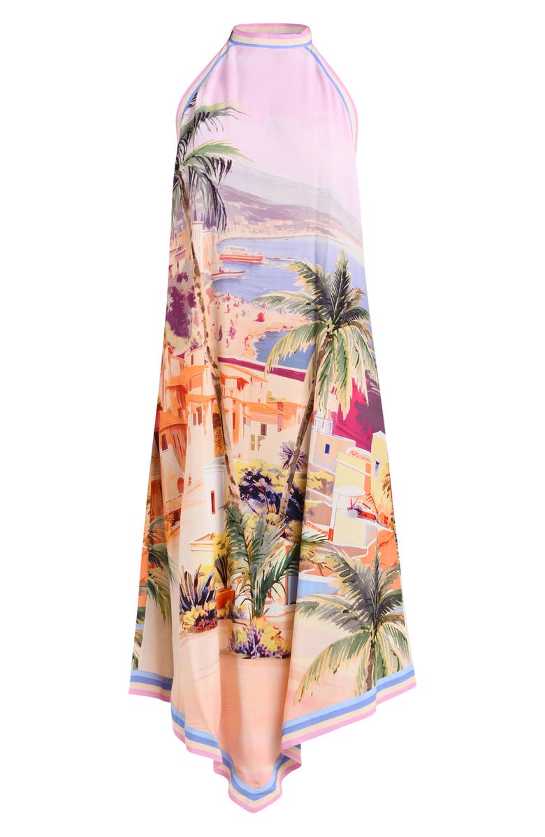 L'AGENCE Elise Postcard Print Cover-Up Halter Dress, Alternate, color, Pink Multi