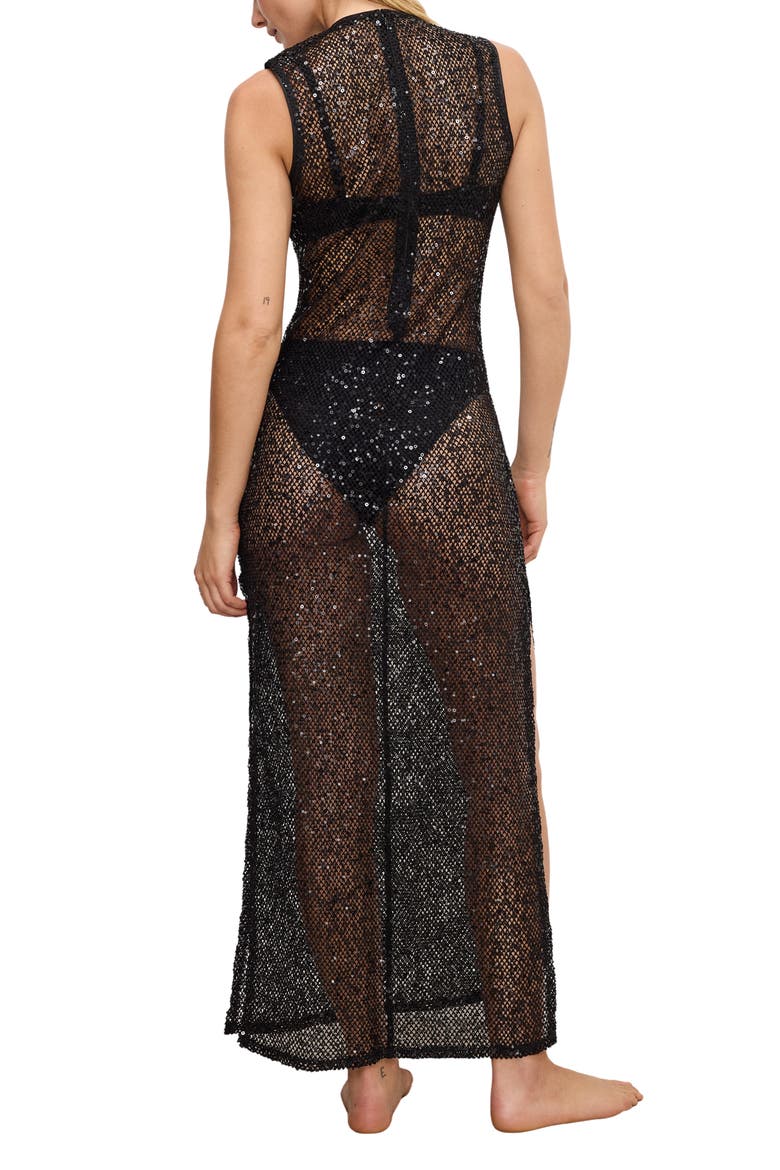 Sequin Fishnet Cover-Up Maxi Dress, Alternate, color, BLACK001