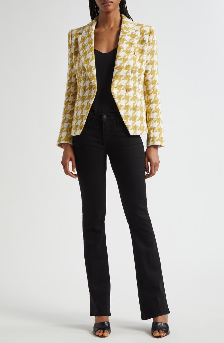 L'AGENCE Marie Houndstooth Tweed Double Breasted Blazer, Alternate, color, Ceylon Yellow Houndstooth