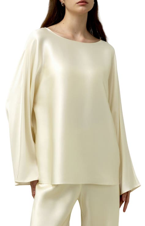 Silk Charmeuse Crewneck Blouse