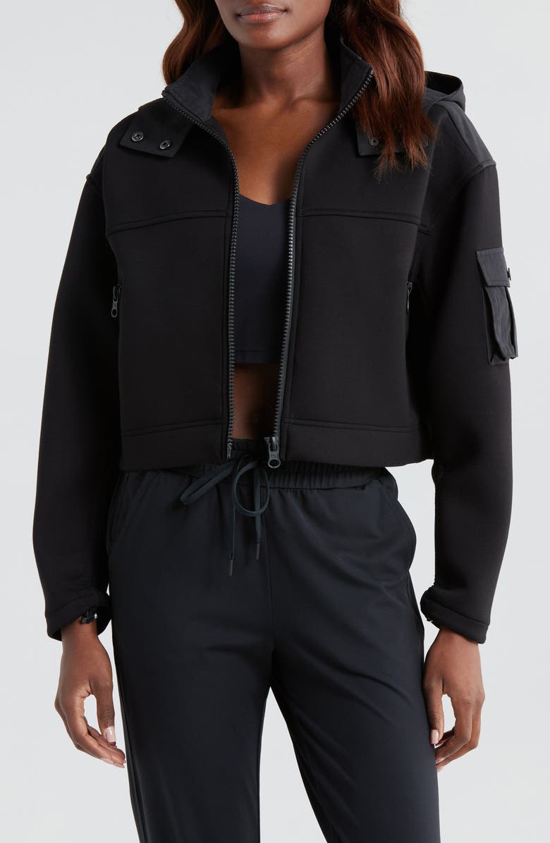 Blanc Noir Mixed Media Cotton Blend Crop Jacket, Main, color, 