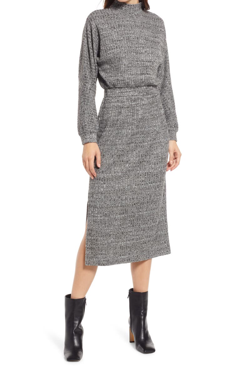 Ribbed Long Sleeve Sweater Dress, Main, color, CHARCOAL