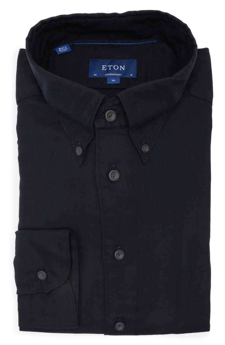 Eton Contemporary Fit Herringbone Flannel Cotton Stretch Shirt, Main, color, 