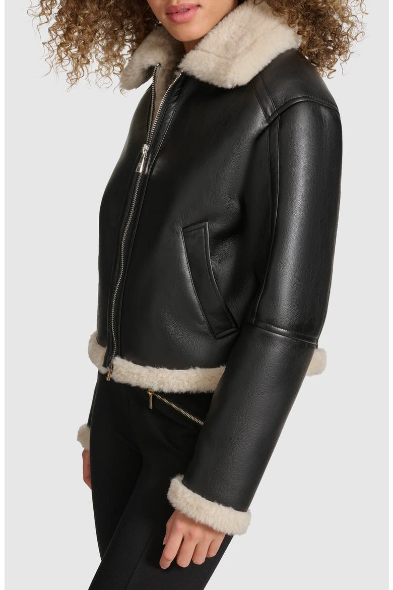 Faux Leather & Faux Shearling Bomber Jacket, Alternate, color, BLACK