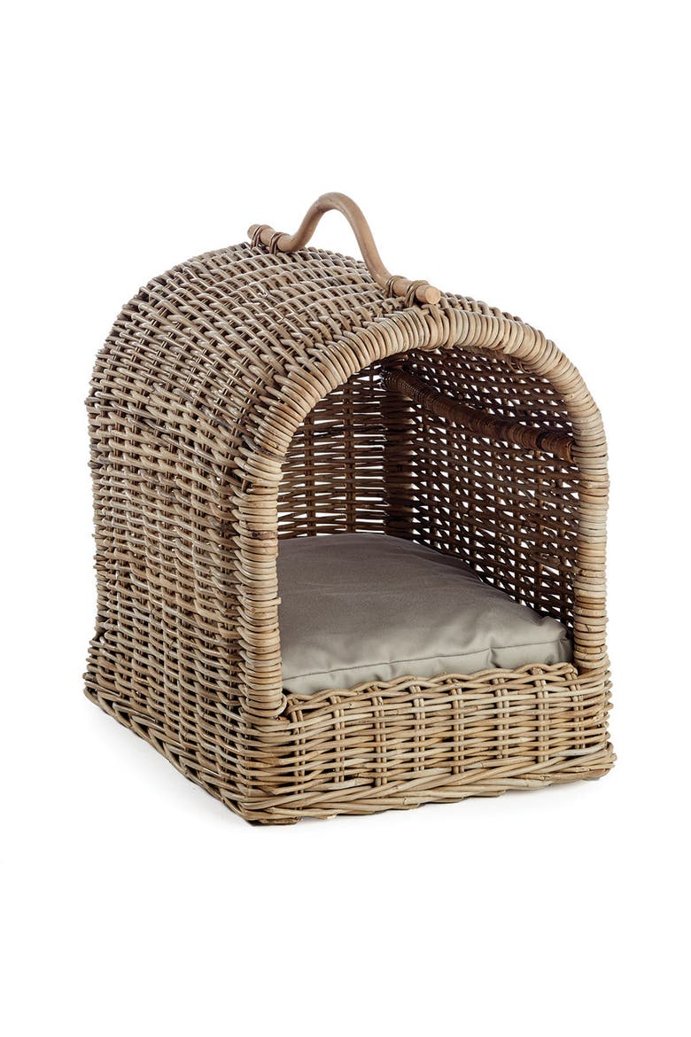 Normandy Canopy Rattan Small Pet Bed 15.5" x 19", Main, color, Gray