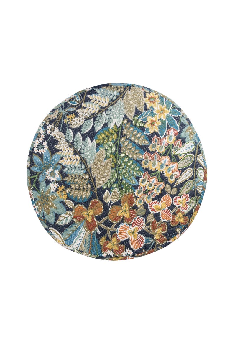 Posy Flowers 100% Cotton Quilted Set of 4 Round Placemats 17", Alternate, color, Green