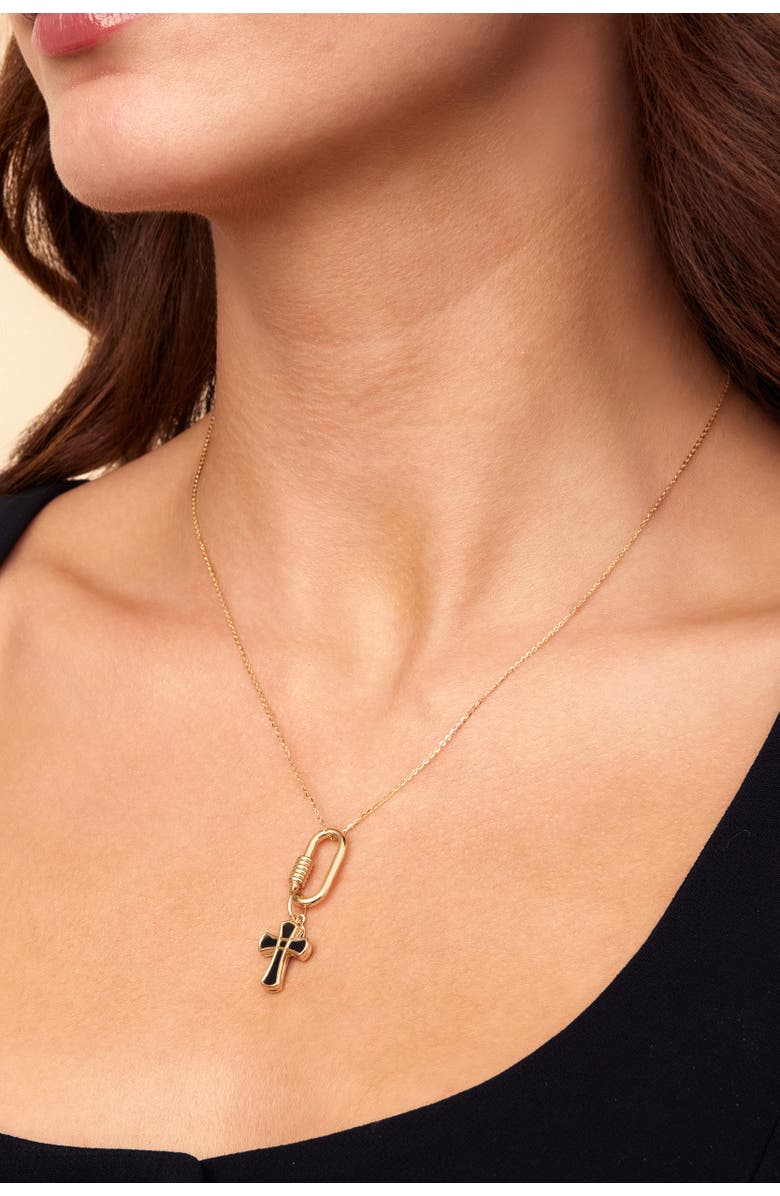 Oradina 14K Gold Bless Me Cross Pendant Charm, Alternate, color, 14K Gold, Black Onyx